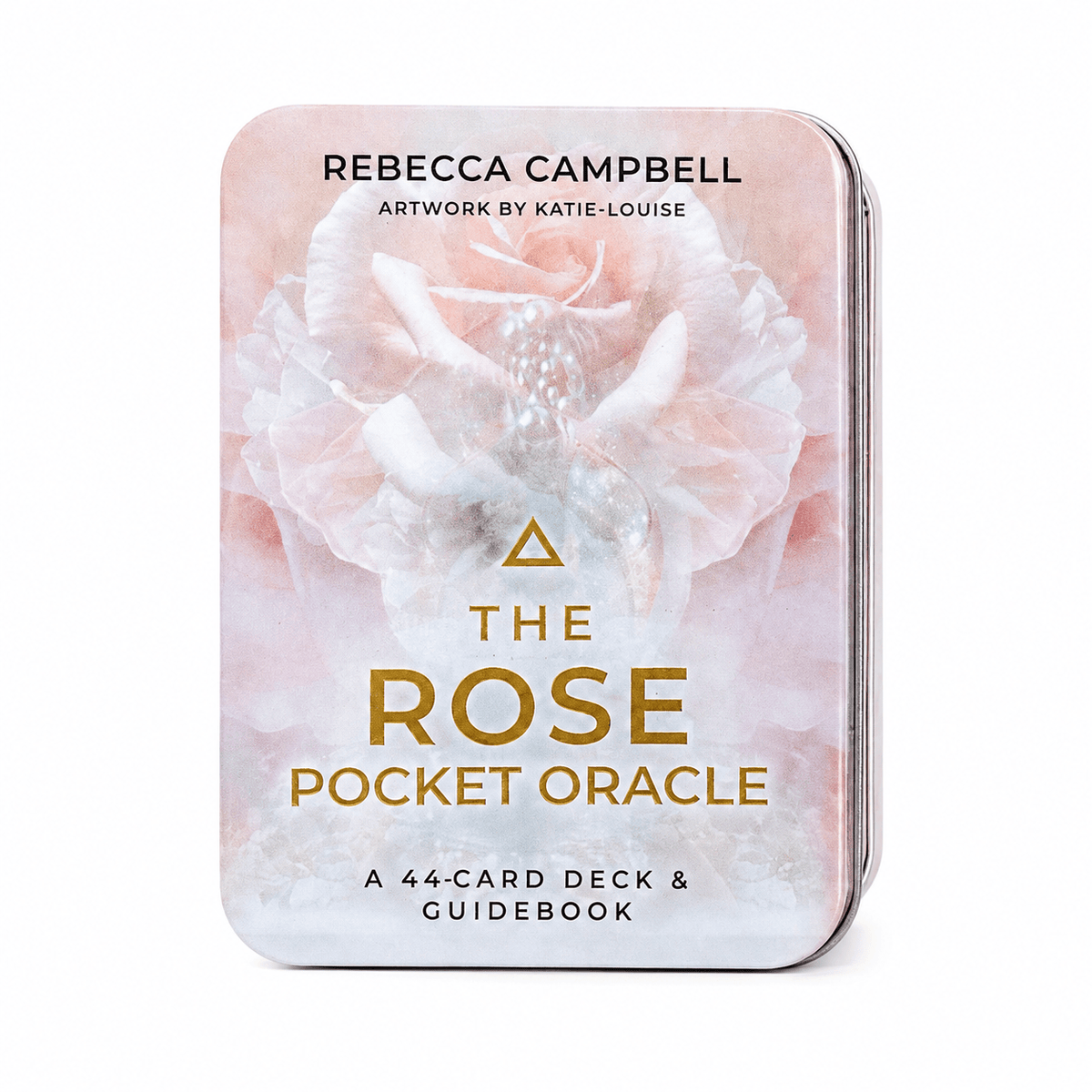 The Rose Pocket Oracle by Sacred Light Soundbaths and Crystals, small pink crystal with engraved rose design.