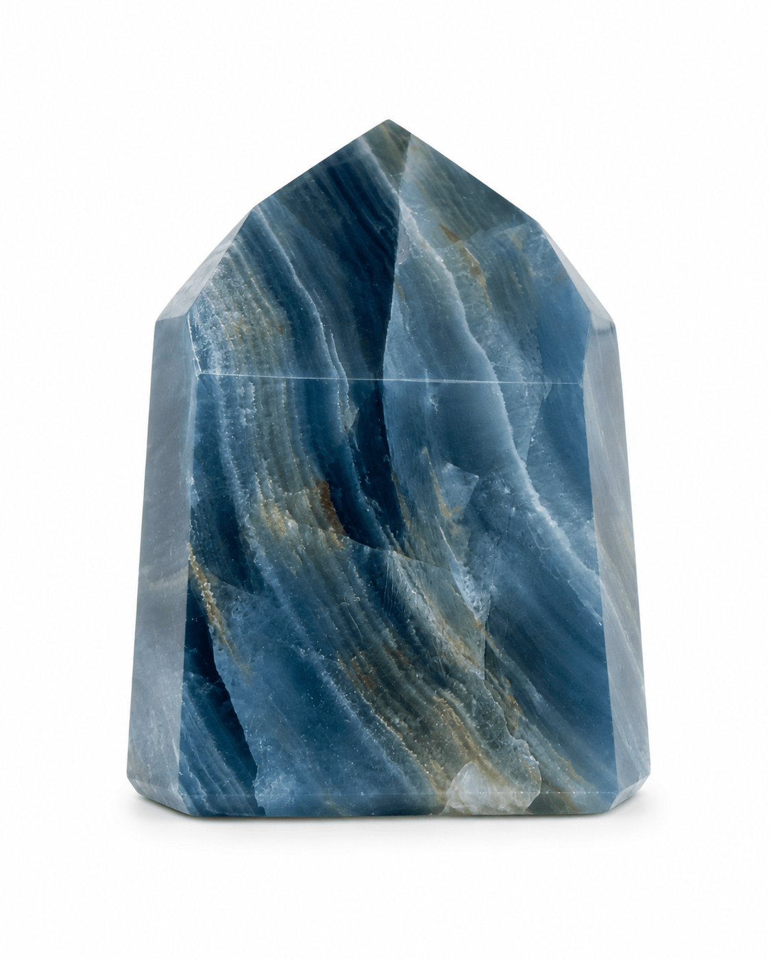 Blue Onyx generator crystal from Sacred Light Soundbaths and Crystals, showcasing a polished blue onyx stone with natural patterns.