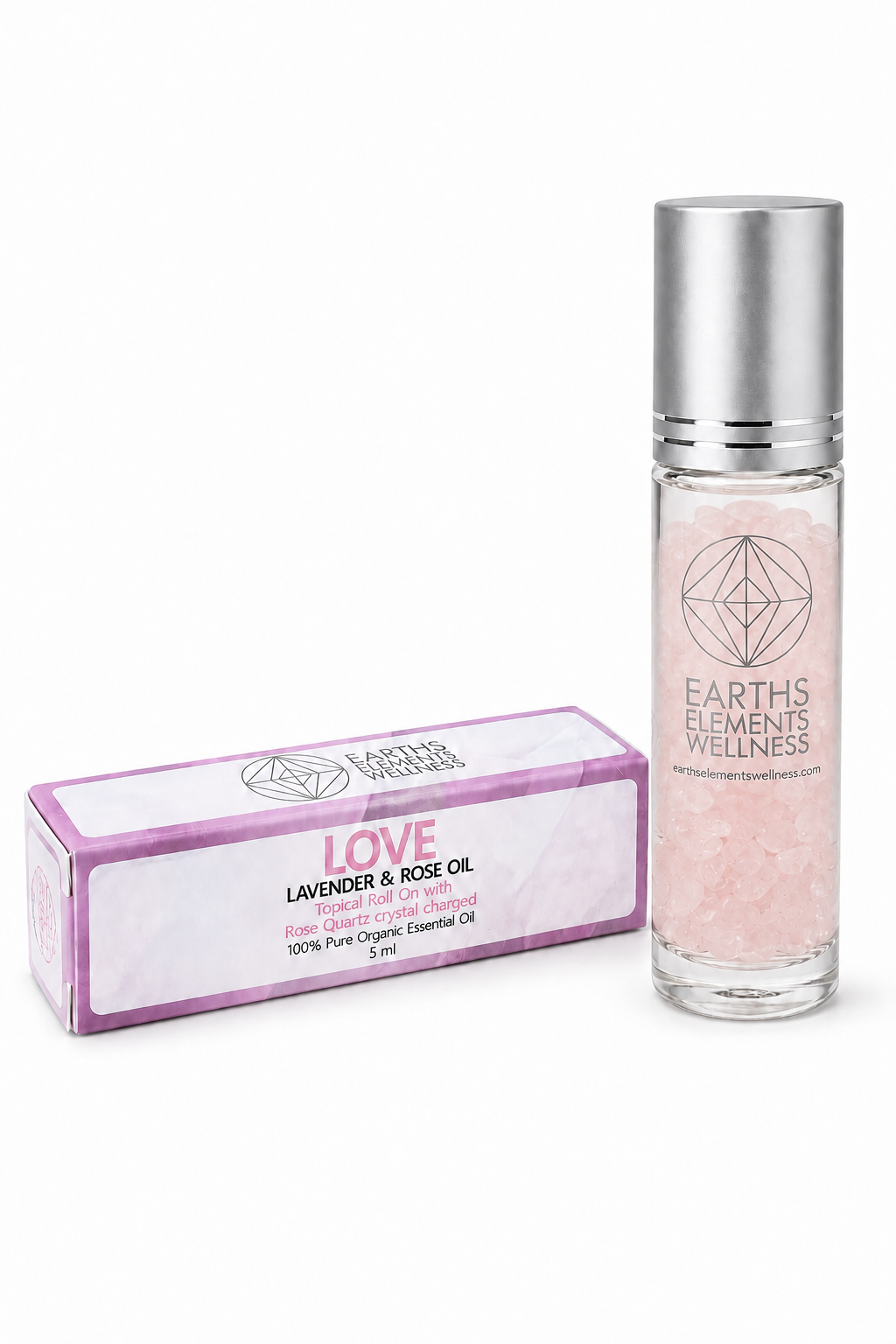Love Organic Roll-On Perfume and Rose Quartz Crystals