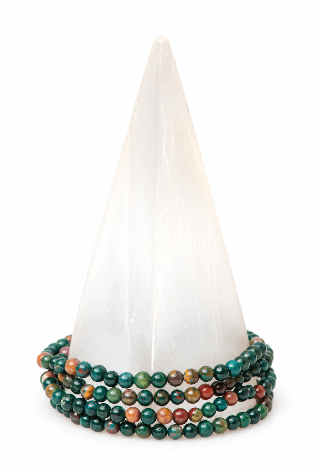 Bloodstone bracelet from Milk and Honey jewelry featuring polished dark green stones with red accents on a delicate silver chain.