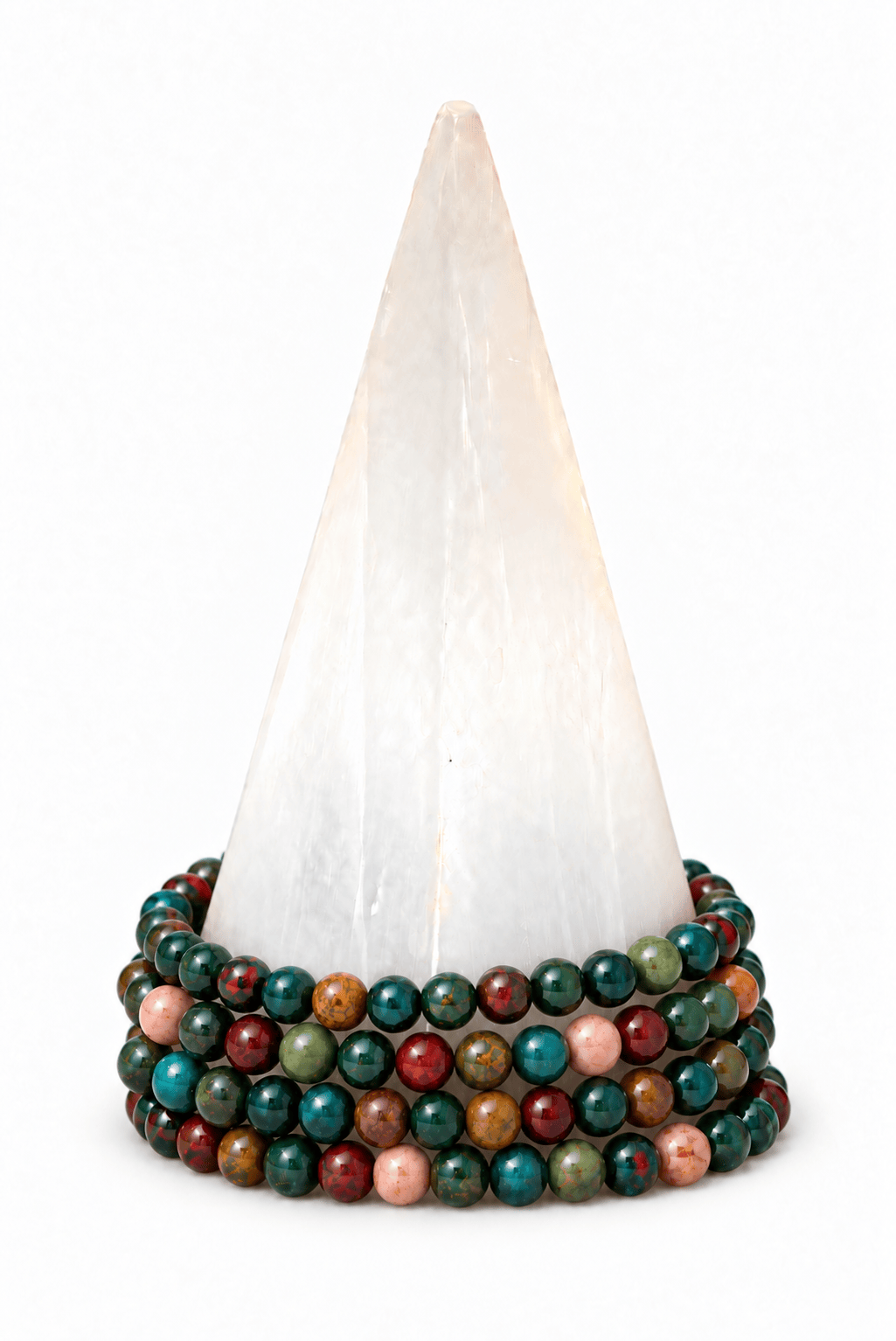 Bloodstone bracelet from Milk and Honey jewelry featuring polished bloodstone beads on an elastic band.