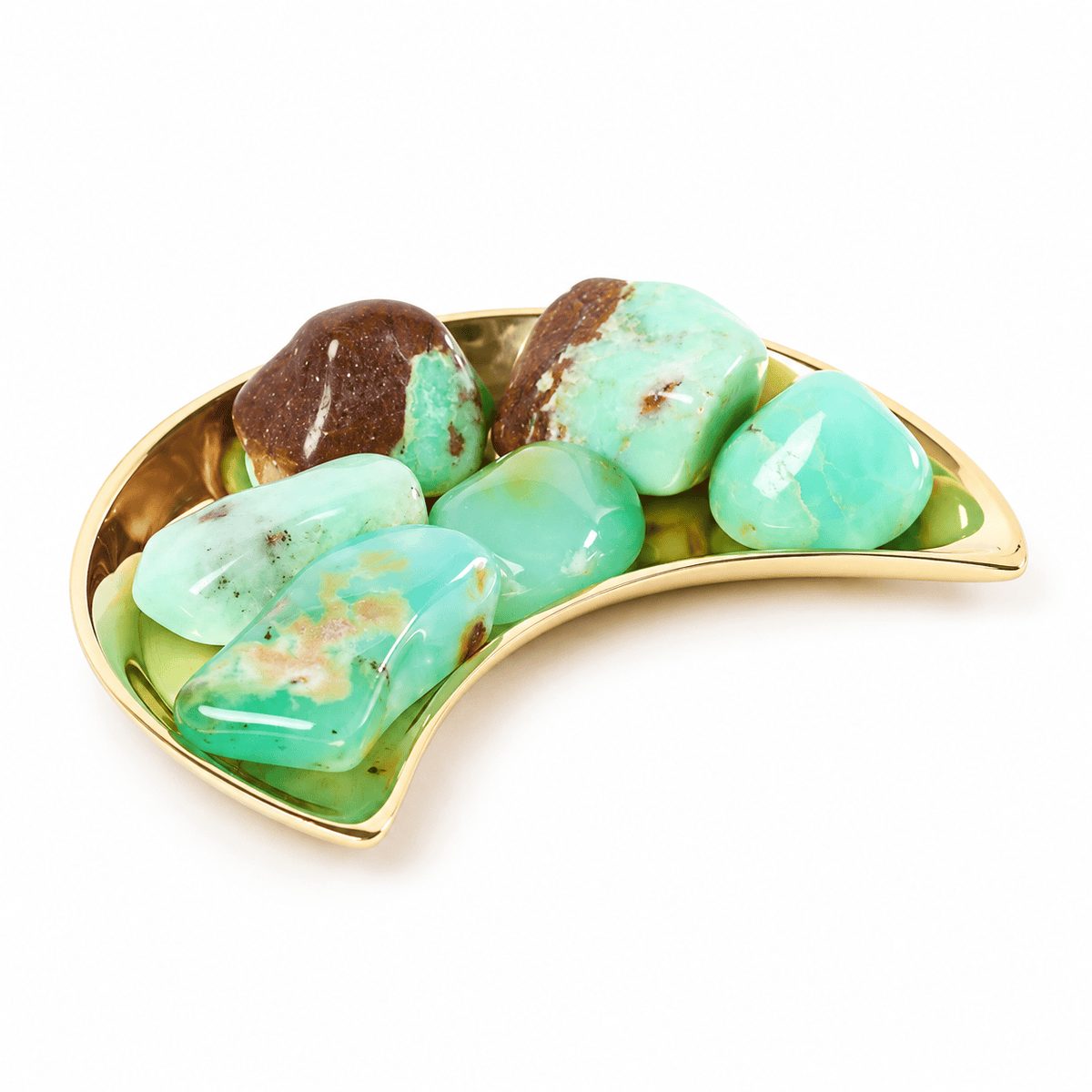 Tumbled green Chrysoprase stone from Sacred Light Soundbaths and Crystals, showcasing smooth, vibrant green mineral with natural polish.