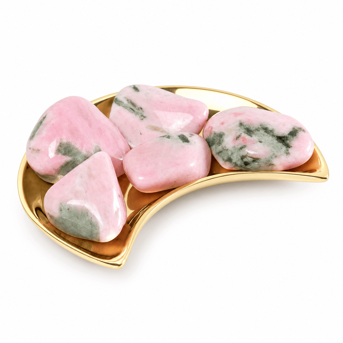 Tumbled Clinozoisite stone from Sacred Light Soundbaths and Crystals, smooth pinkish-green mineral with natural variations.