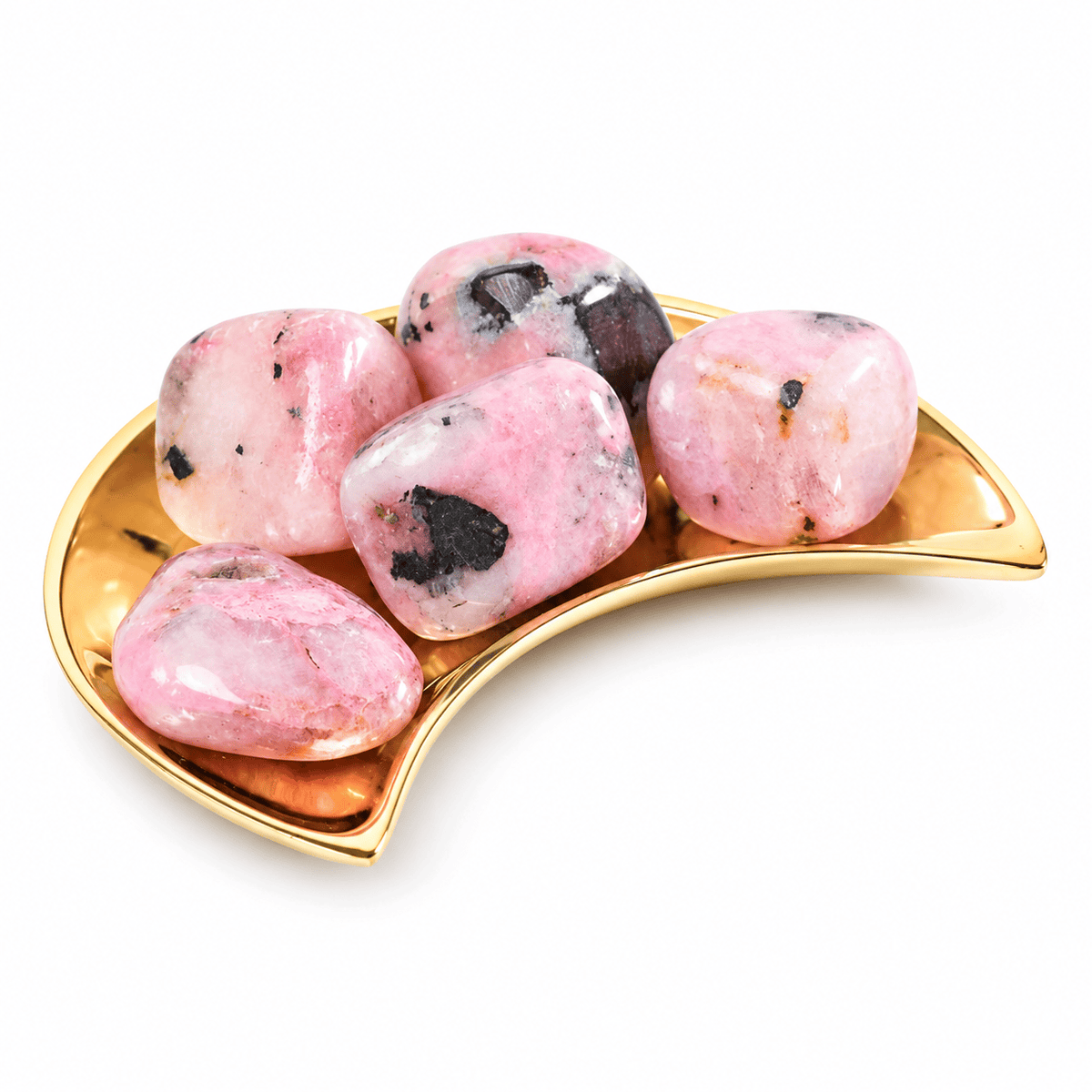 Tumbled pink cobaltian calcite stone from Sacred Light Soundbaths and Crystals, showcasing smooth, polished pink and cobalt blue mineral.