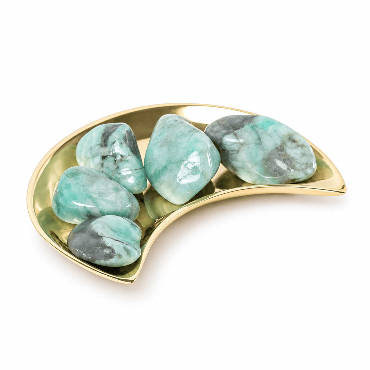 Tumbled emerald stone from Sacred Light Soundbaths and Crystals, showcasing its vibrant green color and smooth polished surface.