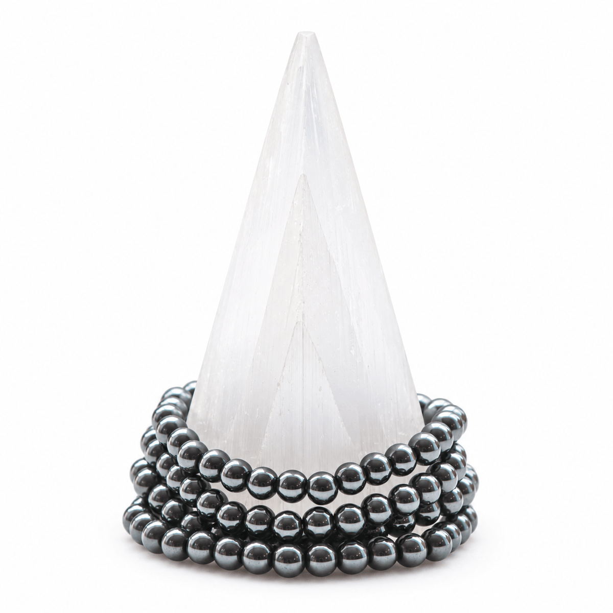 Medium hematite bracelet from Milk and Honey jewelry collection, featuring smooth, polished black metallic beads.