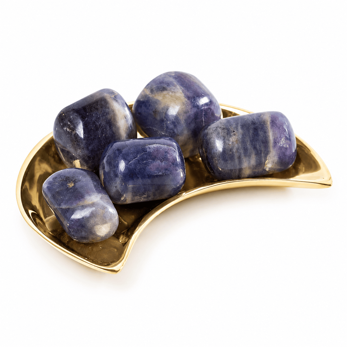 Small tumbled Iolite stone from Sacred Light Soundbaths and Crystals, showcasing its smooth, polished purple-blue appearance.