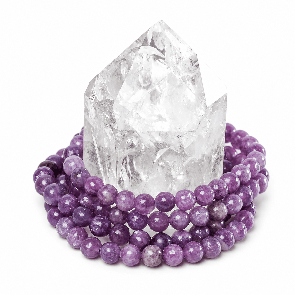 Medium Lepidolite bracelet featuring smooth purple stones, crafted by Milk and Honey, perfect for jewelry and accessory collection.