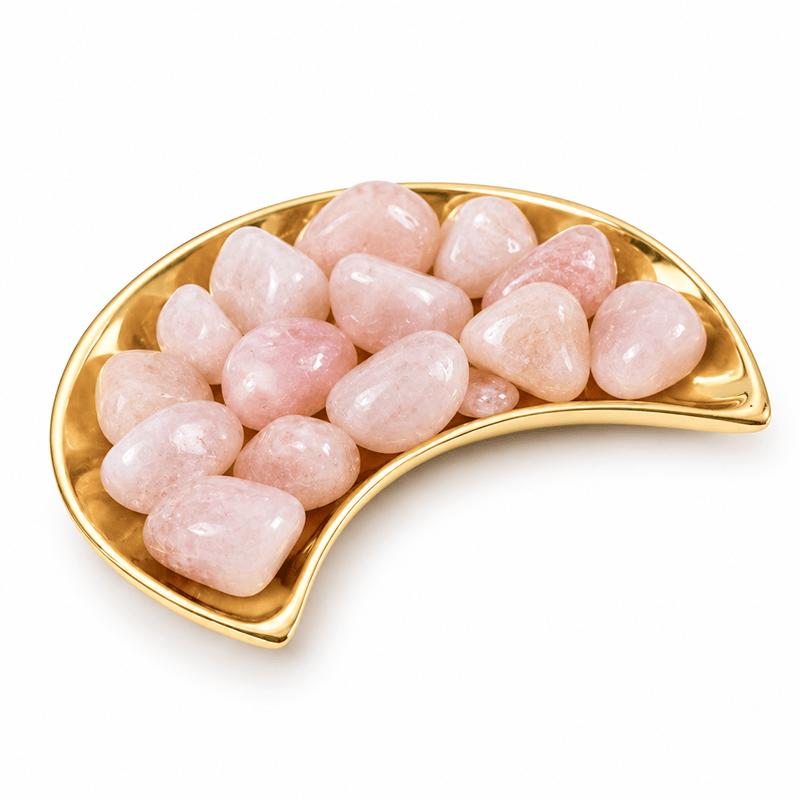 Small tumbled Morganite crystal stone from Sacred Light Soundbaths and Crystals, showcasing a soft pink, polished gemstone.