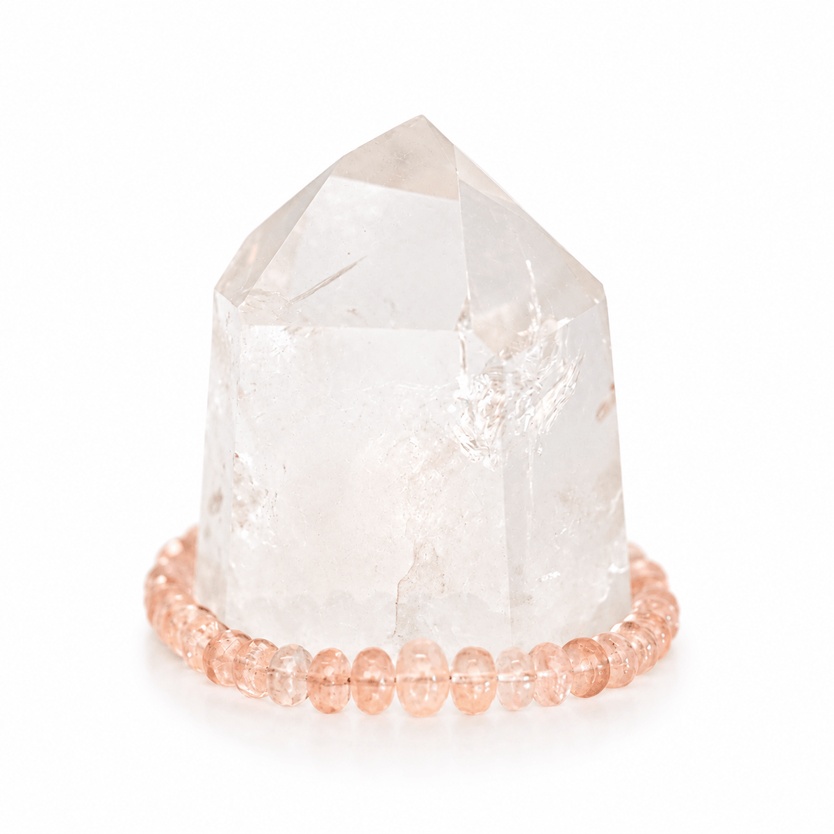 Sterling silver adjustable bracelet with smooth rondel morganite beads, crafted by Milk and Honey, featuring Grade AAA morganite stones.