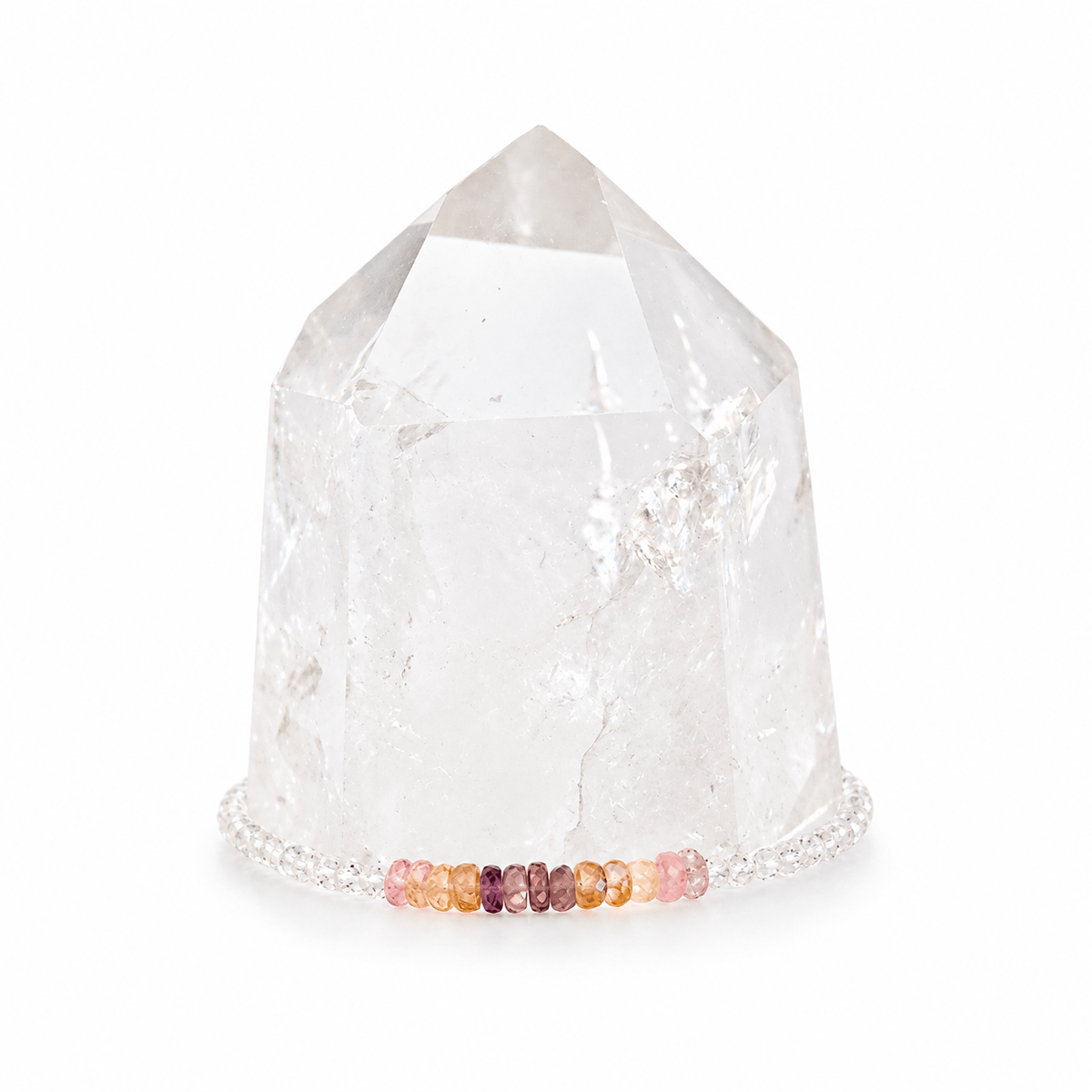 Dainty bracelet featuring Grade AAA white topaz and multi-faceted sapphire rondels, crafted by Milk and Honey jewelry.