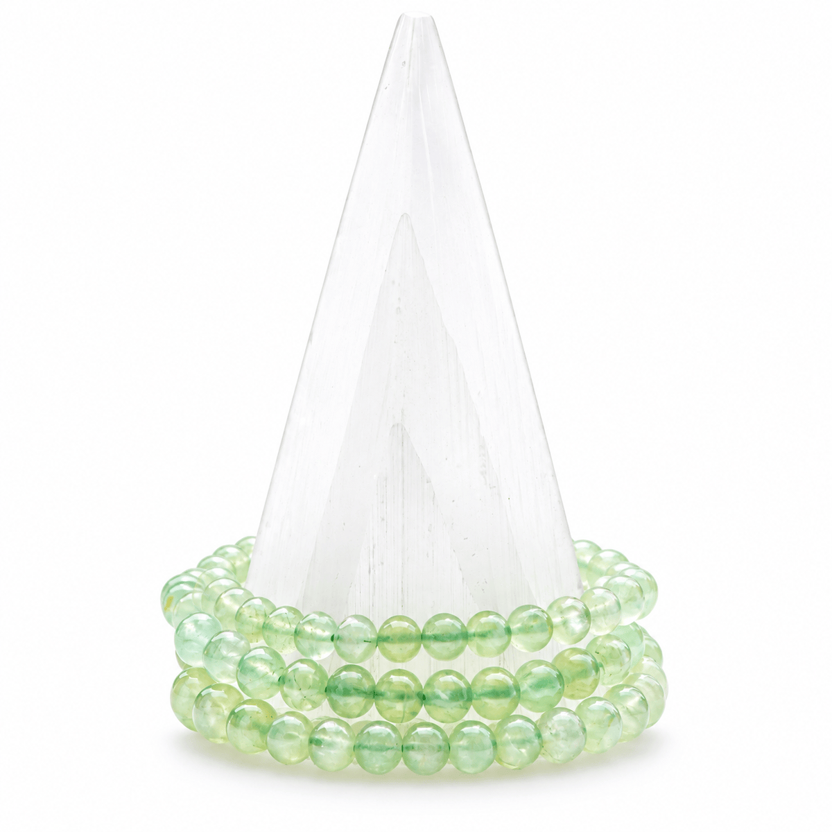Medium Prehnite stone bracelet featuring smooth, polished green gemstones from Milk and Honey.