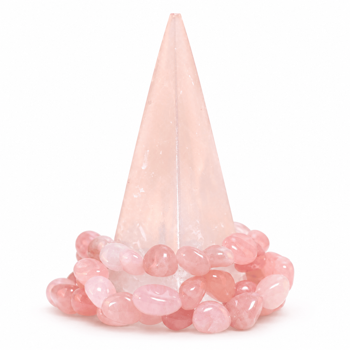 Rose Quartz bracelet from Milk and Honey jewelry, featuring smooth pink gemstones on a delicate elastic band.