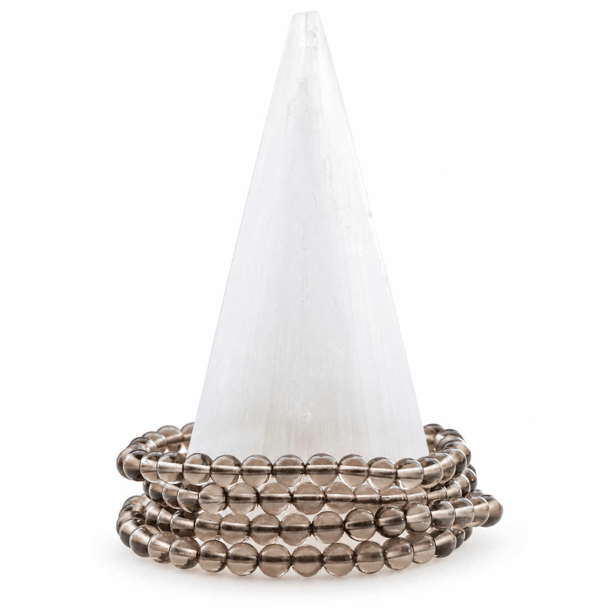 Smoky Quartz medium bracelet by Milk and Honey featuring polished smoky quartz beads on an elastic stretch band.