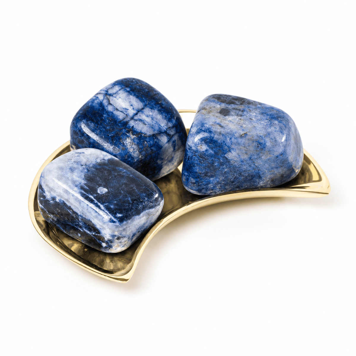 Tumbled Sodalite stone from Sacred Light Soundbaths and Crystals, showcasing deep blue and white mineral patterns.