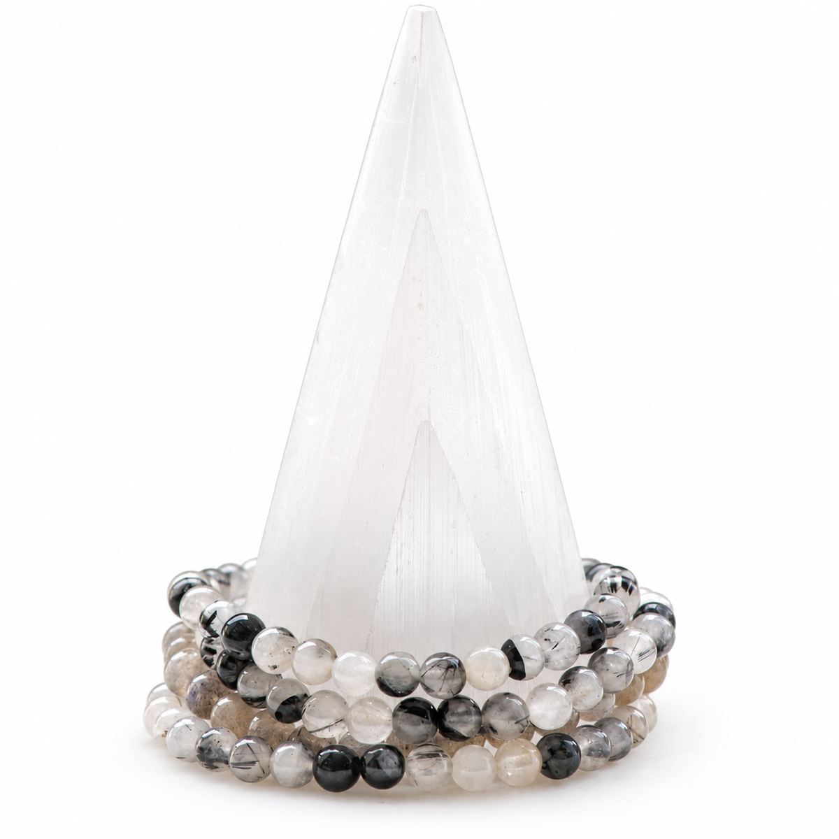 Black Tourmaline with Quartz Medium Bracelet