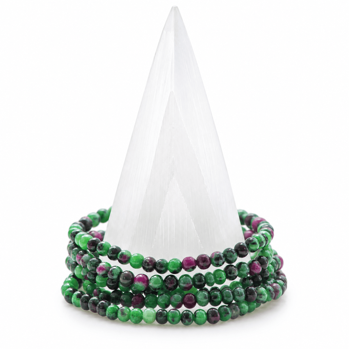Dainty Ruby Zoisite bracelet with polished stones from Milk and Honey, showcasing vibrant green and red gemstone beads.