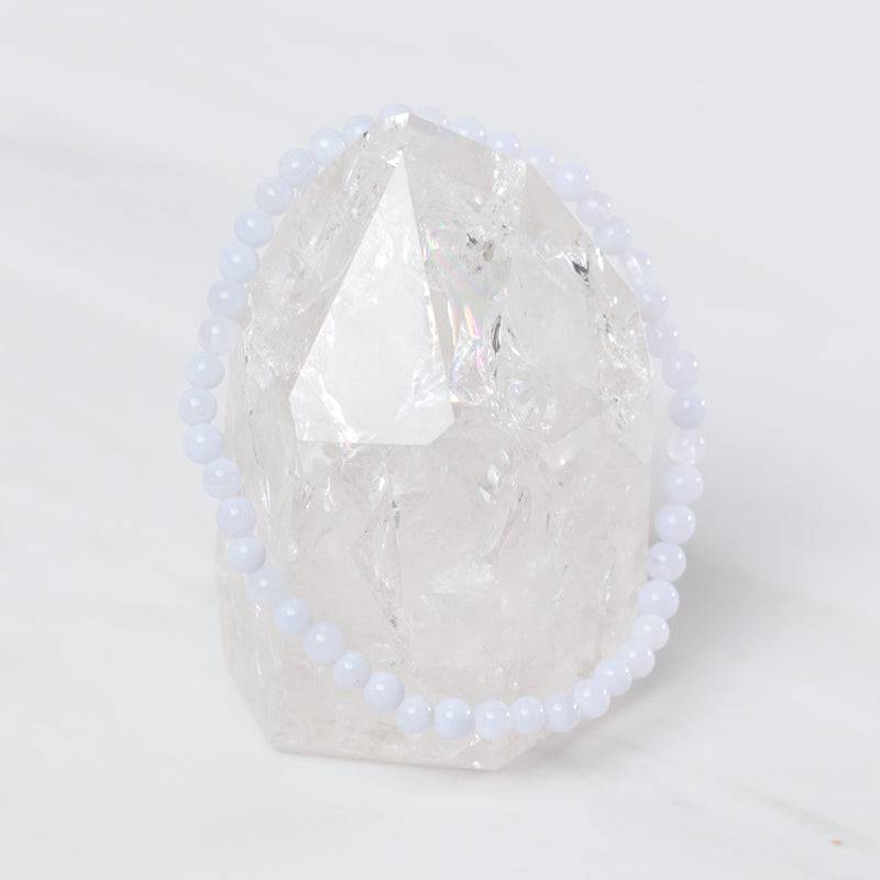 Blue chalcedony dainty bracelet with small gemstone beads, delicate jewelry piece by Milk and Honey.