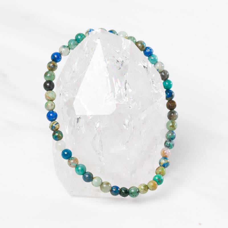 Chrysocolla bracelet from Milk and Honey jewelry featuring vibrant blue-green gemstone beads on a silver clasp.