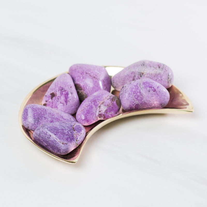 Polished stichtite crystal from Sacred Light Soundbaths and Crystals, vibrant purple and blue mineral specimen with smooth surface.