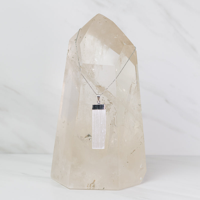 Selenite Pendant on Sterling Silver Dainty Necklace - Sacred Light Soundbaths and Crystals