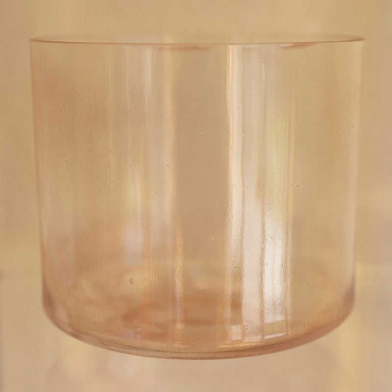 9-inch Morganite Palladium Alchemy Crystal Singing Bowl by Crystal Tones, showcasing its translucent pink crystal surface and polished rim.