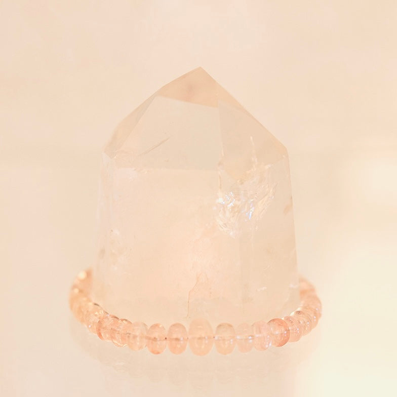 Sterling silver Morganite bracelet with smooth rondel beads, adjustable chain, by Milk and Honey, showcasing elegant pink gemstones.
