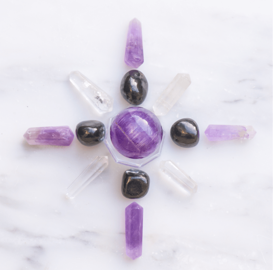 Sacred Light Soundbaths and Crystals Protection Crystal Grid Ritual Kit with crystals, grid board, and instructions for spiritual protection