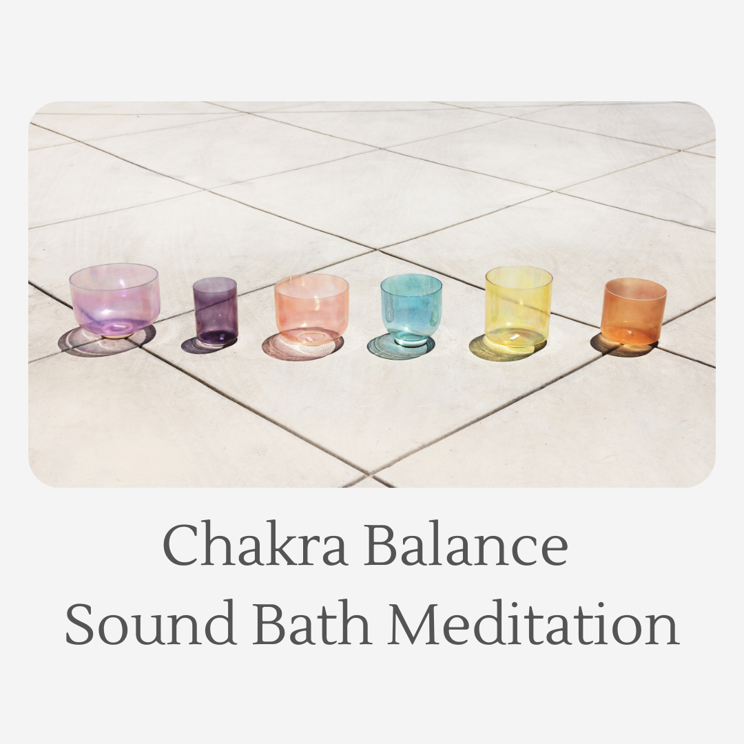 Sacred Light Chakra Balance Sound Bath Meditation session with crystal bowls and calming visuals on a peaceful background.