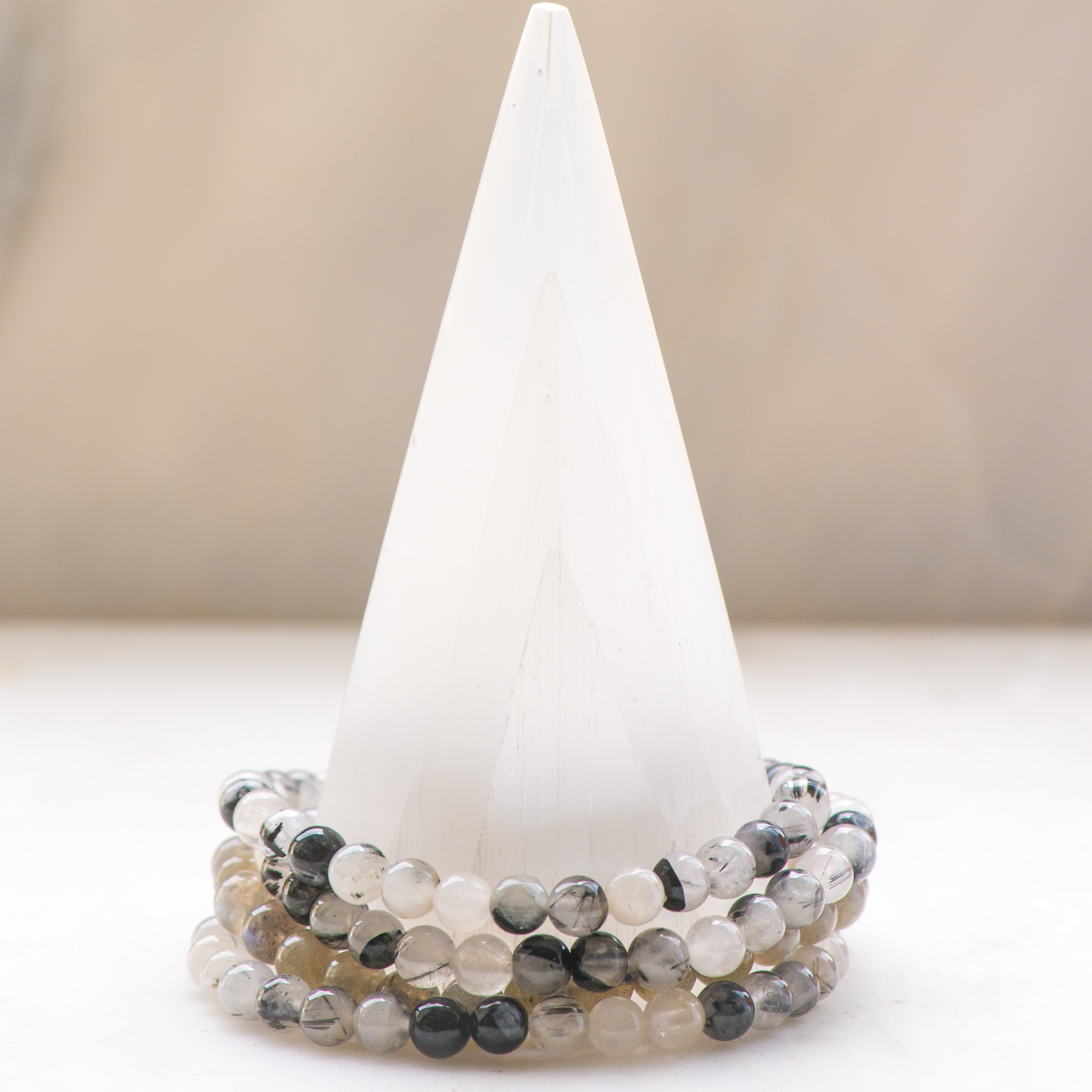 Black Tourmaline with Quartz Medium  Bracelet