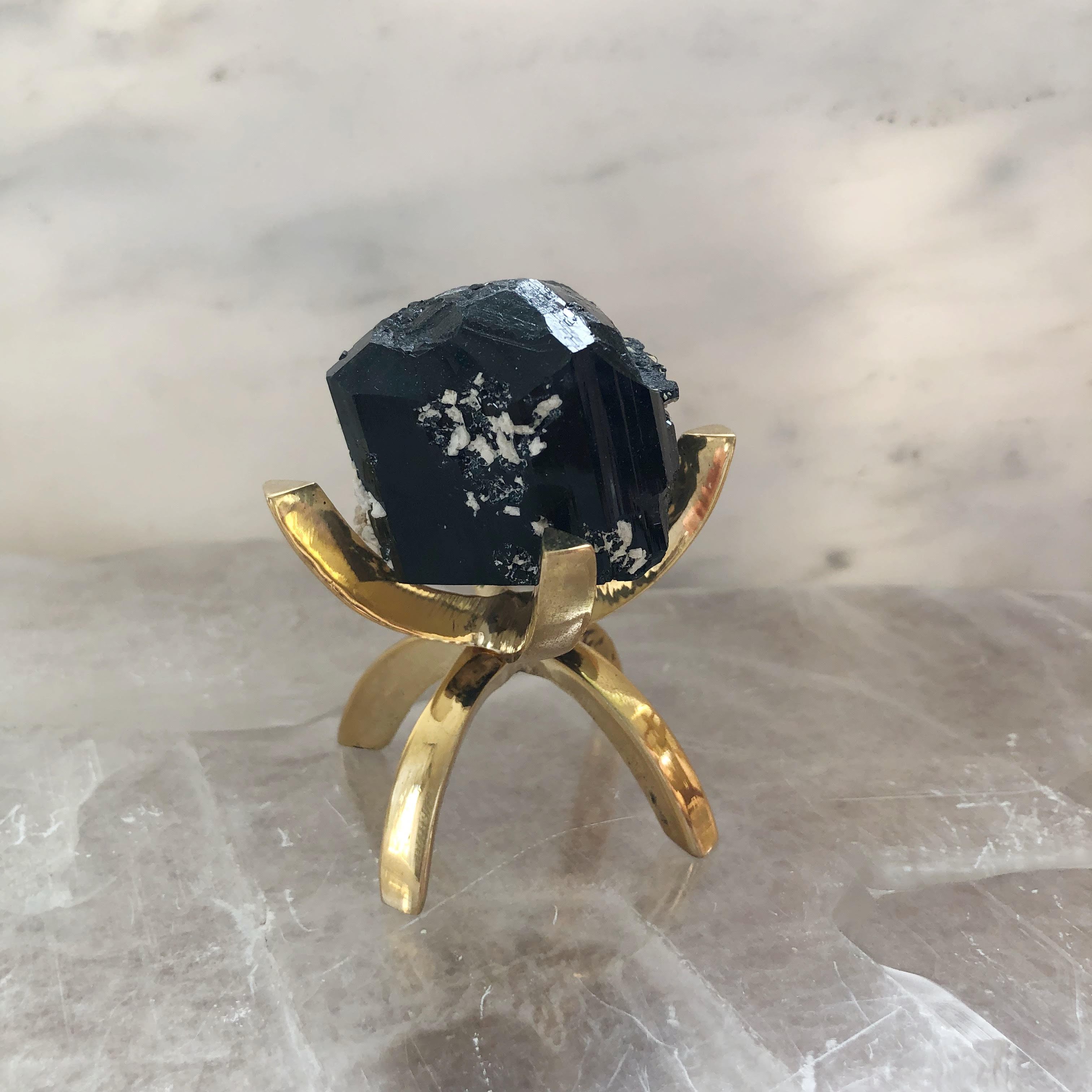 Black Tourmaline with Brass Stand